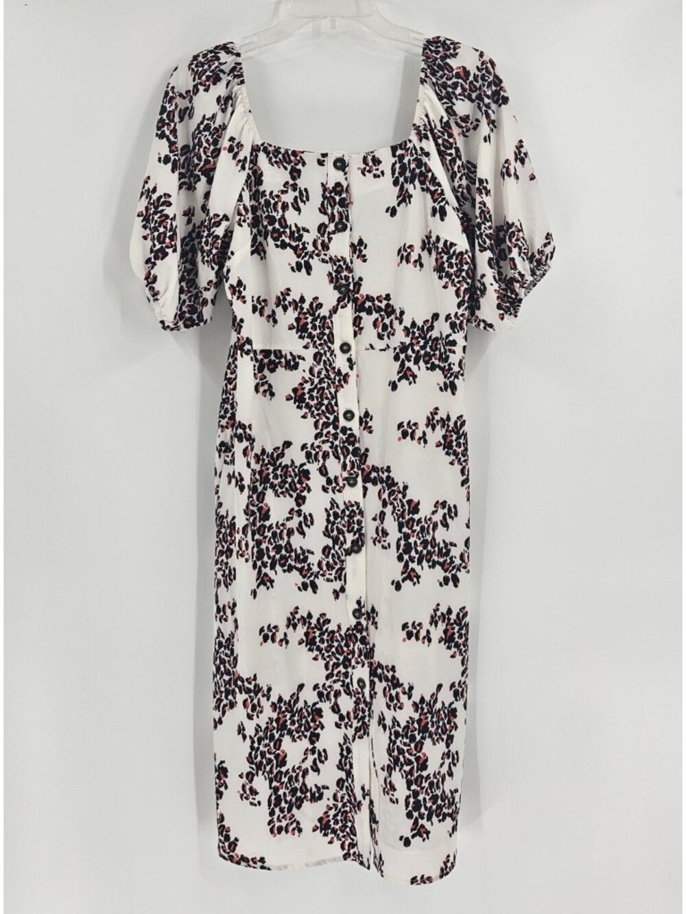Ophelia Roe Women's Medium Ivory Floral Button Front Puff Sleeve Midi Dress M
